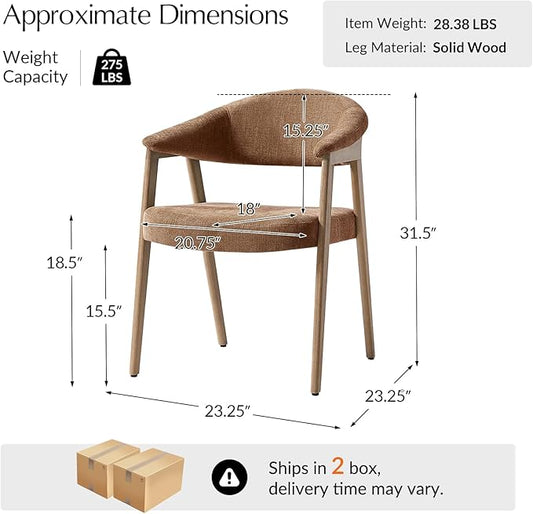 HULALA HOME Dining Chairs Set of 4, Mid-Century Modern Upholstered Dining Room Chair with Armrest, Curved Backtrst & Solid Wood Legs, Kitchen Side Chairs for Resurant, Living Room - Rust