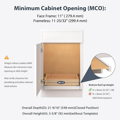 Pull Out Drawers for Cabinets - Birch Wood Pull-Out Drawer 11" W x 21" D - Soft Close Slide Out Shelves for Kitchen Cabinets & Pantry Cabinet Organizer, Heavy Duty, Full-Extension