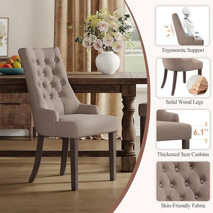 COLAMY Wingback Upholstered Dining Chairs Set of 2, Fabric Side Dining Room Chairs with Tufted Button, Living Room Chairs for Home Kitchen Resturant- Taupe