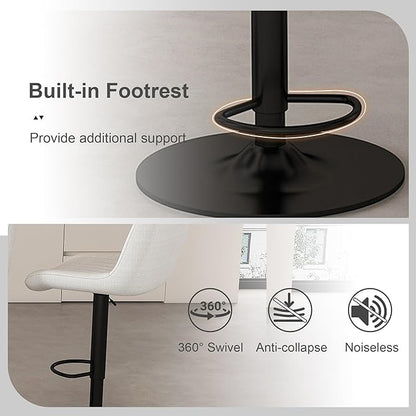 Swivel Bar Stools with Adjustable Height (35.03 43.7 Inches), Backrest, and Soft Knit Fabric Ideal for Kitchen Island, Bar Counter, Dining Room, Beige(Set of 2)