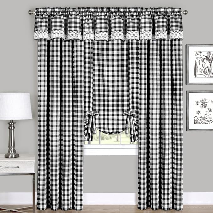 ACHIM Buffalo Check Panel Window Curtain - 42 Inch Width, 84 Inch Length - Black & White Plaid - Light Filtering Farmhouse Country Drapes for Bedroom Living & Dining Room Home Decor