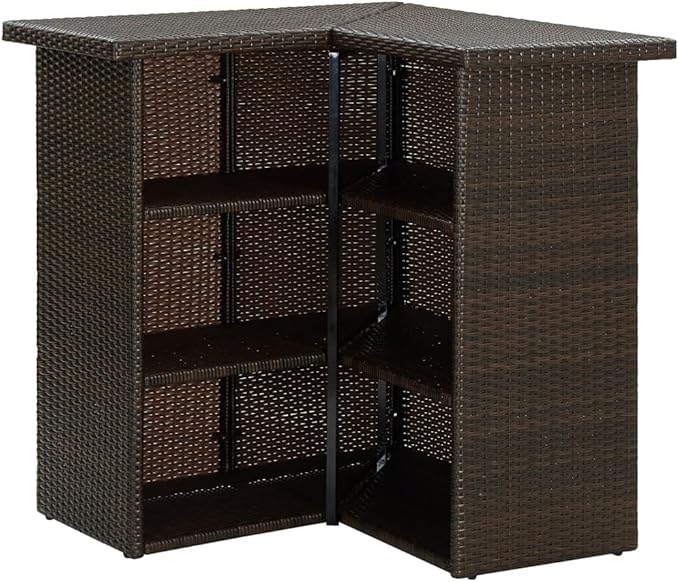 Poly Rattan Corner Bar Table with 3 Storage Shelves Steel Frame Dining Table, Bistro Table, Multifuntional Kitchen Table