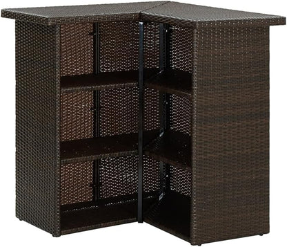 Poly Rattan Corner Bar Table with 3 Storage Shelves Steel Frame Dining Table, Bistro Table, Multifuntional Kitchen Table