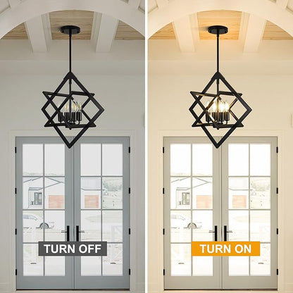 18" Modern Pendant Lights Kitchen Island, 4-Light Black Pendant Light Fixtures, Farmhouse Chandelier Kitchen Island Lighting, Industrial Hanging Pendant Lights for Kitchen Island Dining Room Entryway
