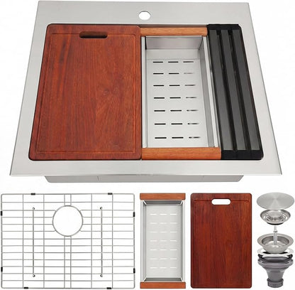 Drop In Kitchen Sink 26" X 22",Top Mount 16 Gauge Stainless Steel Workstation Sink,Single Bowl Kitchen Sinks