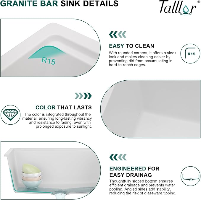 21"x18" Undermount Bar Sink Workstation - 21 Inch Granite Composite White Quartz Classic Single Bowl Under Counter Small Prep Rv Sink All-In One #TLGU-139