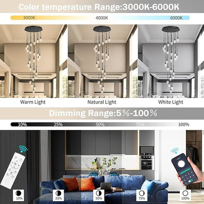 24 Light Modern Glam Crystal Chandelier for High Ceiling LED Dimmable Ceiling Pendant Light Staircase Foyer Enterway Living Room Chandelier Lighting Antique Black