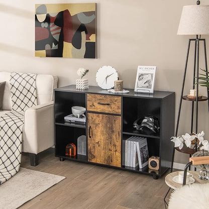 Giantex Large Buffet Sideboard with Storage, Stationary Island with 4-Cube Organizer, 1 Drawer, 1-Door Cabinet, Kitchen Cupboard for Living Room, 48” x 16” x 31.5”