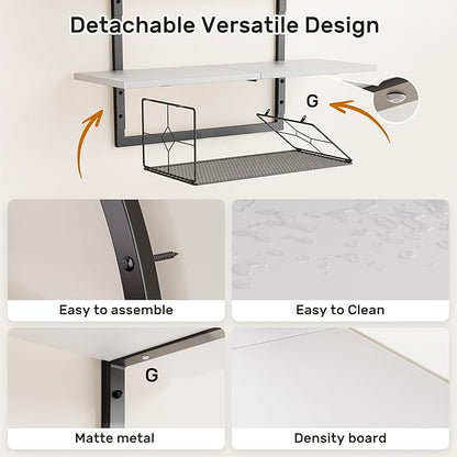 XLHOMO Floating Shelf for Wall- 31.5"x 24" 3+1 Tier White Bathroom Floating Shelves with Basket for Bathroom, Living Room,Bedroom and Kitchen