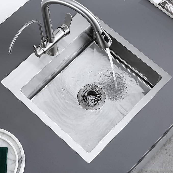 20x16 inch Single Bowl Kitchen Sink Drop in, Stainless Steel Brushed Topmount 6 inch Deep Compact Sink for Small Kitchen & Bar with X-Drain Groove & Noise Reducing Pads