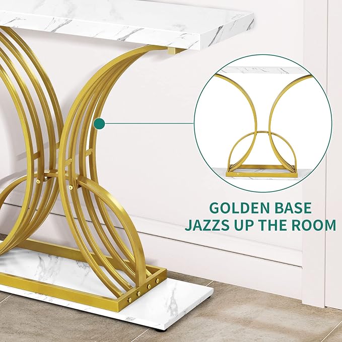 YITAHOME Gold Console Table, Modern Hallway Table for Entryway, 40 inch Entryway Tables Narrow Sofa Table for Living Room, Hallway, Faux Marble White