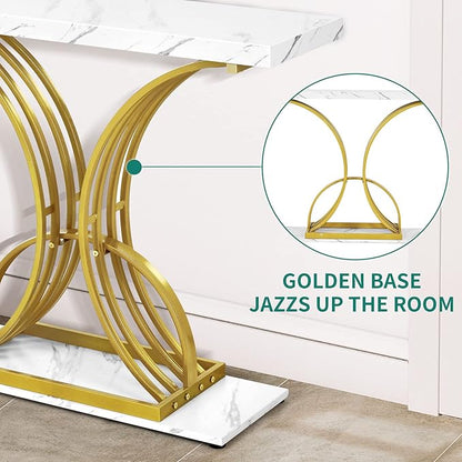 YITAHOME Gold Console Table, Modern Hallway Table for Entryway, 40 inch Entryway Tables Narrow Sofa Table for Living Room, Hallway, Faux Marble White