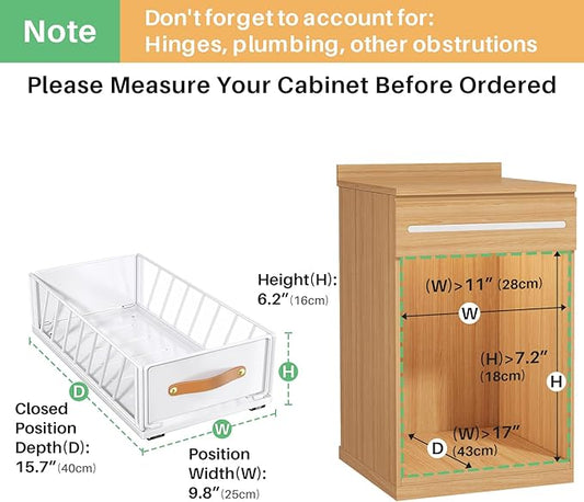 Pull out Cabinet Organizer,Heavy Duty Slide out Pantry Shelves Drawer Storage with Adhesive Nano Film,Sliding Mesh Cabinet Basket with Handle for Kitchen, Bathroom, Home, 9.8"W X 15.7"D X 6.2"H,White