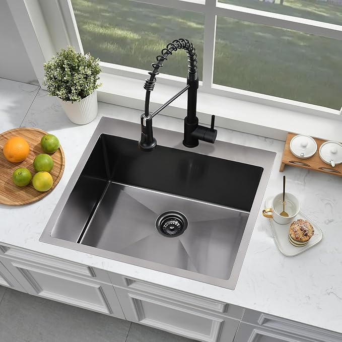 25 Inch Black Drop In Laundry Sink-Bokaiya 25x22 Stainless Steel Drop In Kitchen Sink with Faucet Combo Laundry Room Utility Sinks 16 Gauge Single Bowl 13" Deep Kitchen Sink