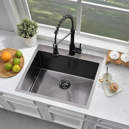 25 Inch Black Drop In Laundry Sink-Bokaiya 25x22 Stainless Steel Drop In Kitchen Sink with Faucet Combo Laundry Room Utility Sinks 16 Gauge Single Bowl 13" Deep Kitchen Sink