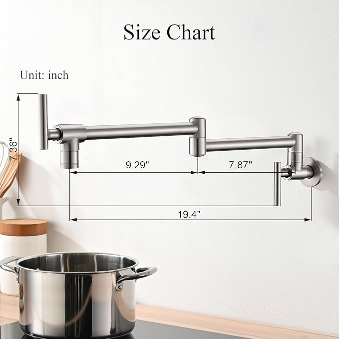 Pot Filler Faucets - for Kitchen, Sink, Stove and Bar with Brass Wall Mount Double Joint Swing Arms - Leak Free Designs with High-Flow Aerators - Retractable and Folding Save Space - Brushed Nickel