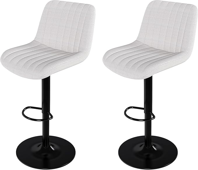 Swivel Bar Stools with Adjustable Height (35.03 43.7 Inches), Backrest, and Soft Knit Fabric Ideal for Kitchen Island, Bar Counter, Dining Room, Beige(Set of 2)