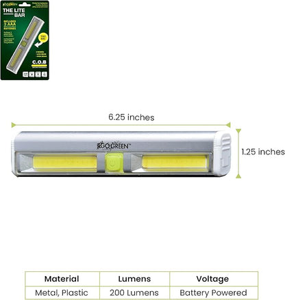 (GG-113-LBAR Universal Lite Bar, COB LED Technology, Wall Mounted Battery Powered LED Light, Cabinet Lighting (Batteries Included) 200 Lumen, Gray