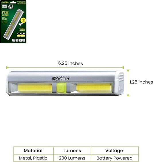 (GG-113-LBAR Universal Lite Bar, COB LED Technology, Wall Mounted Battery Powered LED Light, Cabinet Lighting (Batteries Included) 200 Lumen, Gray
