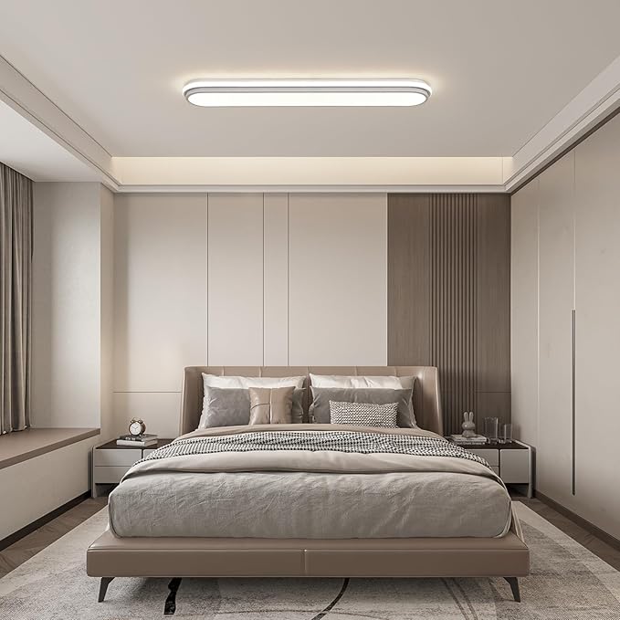 Smart LED Ceiling Light,36.2In Dimmable Modern Metal Linear LED Ceiling Lamp,Flush Mount Wraparound Shape Lighting Fixture with Remote Control for Kitchen Dining Room & Laundry 55W