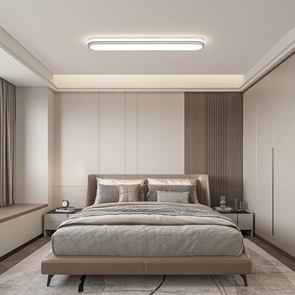 Smart LED Ceiling Light,36.2In Dimmable Modern Metal Linear LED Ceiling Lamp,Flush Mount Wraparound Shape Lighting Fixture with Remote Control for Kitchen Dining Room & Laundry 55W