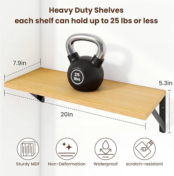 Axeman 20 Inch Floating Shelves | 8 Inch Deep Oak Wall Shelves Set of 2 | 20''W x 8''D Rustic Oak Shelves for Bathroom Living Room Bedroom Kitchen