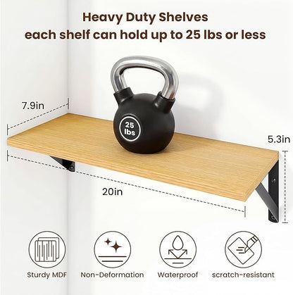 Axeman 20 Inch Floating Shelves | 8 Inch Deep Oak Wall Shelves Set of 2 | 20''W x 8''D Rustic Oak Shelves for Bathroom Living Room Bedroom Kitchen