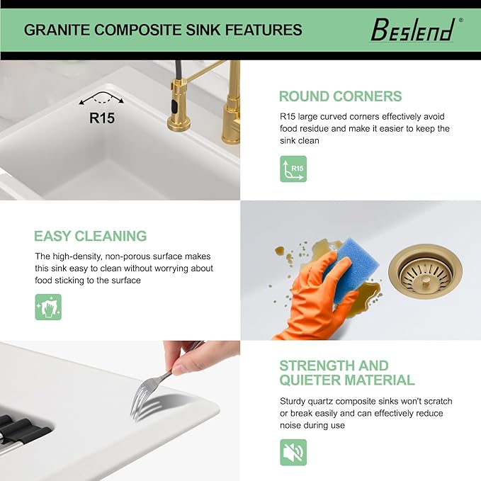 33x22 Inch White Composite Drop In Kitchen Sink Granite Composite Kitchen Sink Workstation Topmount Luxury Above Counter Single Bowl Sink Basin