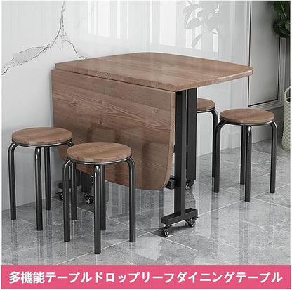 Solid Wooden Foldable Kitchen Table with 6 Wheels, Multifunction Expandable Folding Table for Small Spaces Kitchen, Bedroom, Living Room, Space Saving Folding Dining Table, Brown，White, Natural(Black,