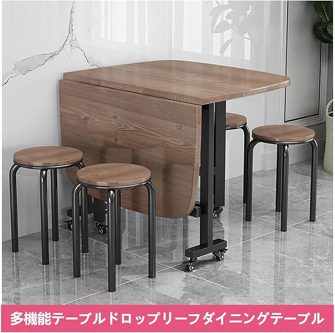 Solid Wooden Foldable Kitchen Table with 6 Wheels, Multifunction Expandable Folding Table for Small Spaces Kitchen, Bedroom, Living Room, Space Saving Folding Dining Table, Brown，White, Natural(Brown,