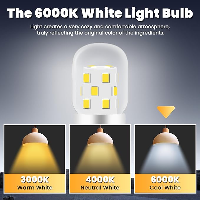 AMI PARTS E17 LED Light Bulb 3W Daylight White, 8206232A 40 Watt Appliance Bulb Incandescent Equivalent,for Microwave Light Bulbs Under Hood Refrigerators Oven (2 Packs 6000K Cool White) Non-dimmable