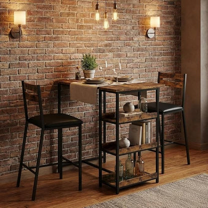 IDEALHOUSE 36" Counter Height Dining Table Set for 2 with Upholstered Bar Chairs and Storage Shelves, Space-Saving Kitchen Table for Small Space, Apartment, Studio, Rustic Brown