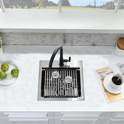 15x15 Black Bar Sink Drop In - 16 Gauge Black Stainless Steel Small Kitchen Sink, 9" Deep Single Bowl Workstation Sinks with Accessories for RV, Outdoor Kitchen & Wet Bar