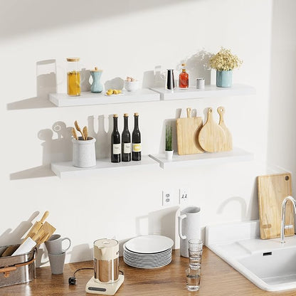 Bellsal Floating Shelves for Wall, White Engineered Wood Wall Shelf Set of 4, 16" Wall Mounted Floating Shelf for Kitchen, Living Room, Bedroom, Bathroom Storage, Book Shelf for Walls Home Decor
