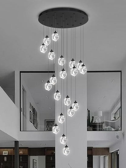 Large High Ceiling Chandeliers Modern Long Spiral Staircase Crystal Chandeliers,K9 Crystal Drop Chandelier for Foyer Entryway 20 Lights Black D28XH135inch