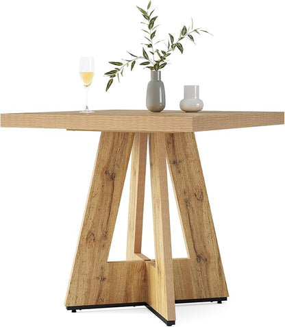 LITTLE TREE 31.5" Square Dining Table for 4, Small Space Kitchen Table with Pedestal Base, Farmhouse Wood Tables for Apartment, Dining Room & Living Room, Ideal for Cafe & Restaurant Use (Brown)