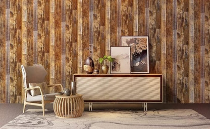 Yun-aeon Brown Wood Peel and Stick Wallpaper 17.3" X 236"Coffee Brown PVC Self Adhesive Wood Wall Peel and Stick Paper for Wall Covering Furniture Countertop Kitchen Christmas DIY
