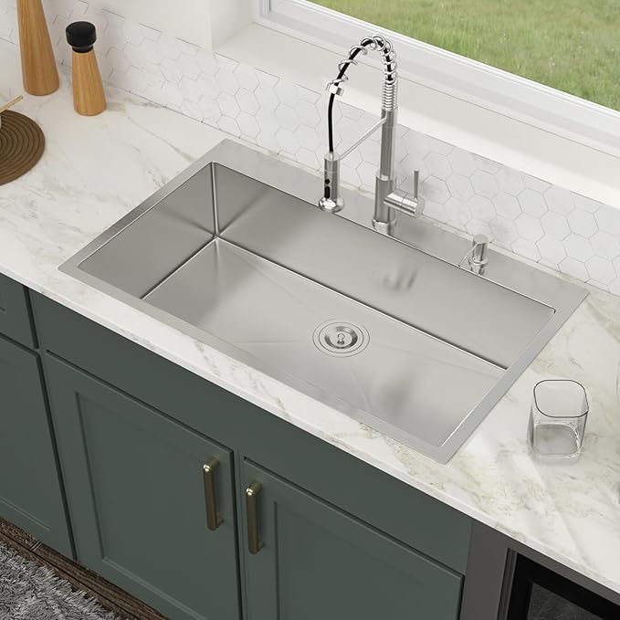 36x22 Drop in Kitchen Sink 36 Inch Stainless Steel Sinks 16 Guage 304 Single Bowl 9'' Deep Sinks with Drain Assembly LMT36229