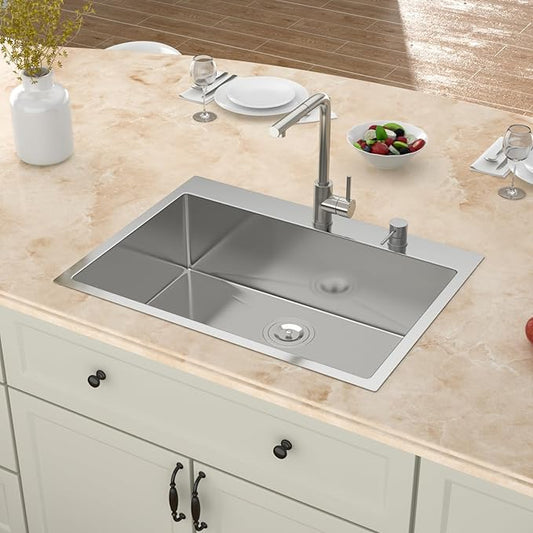 30 Inch Drop In Kitchen Sink -Meryiao 30x22 Stainless Steel Sinks Topmount 16 Gauge 304 Handmade Single Bowl Kitchen Sink 9" Deep With Assembly
