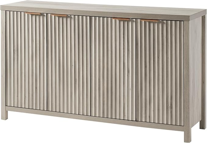 OAKHAM HOME Fluted Sideboard Buffet Cabinet with Storage, 56" Large Buffet Modern Credenza with Adjustable Shelves, Farmhouse Media Console Storage Cabinets for Living Room Entryway, Gray