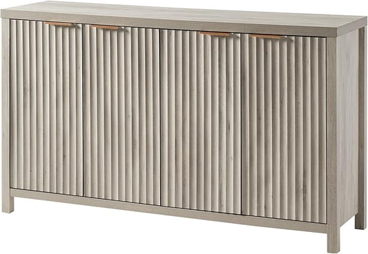 OAKHAM HOME Fluted Sideboard Buffet Cabinet with Storage, 56" Large Buffet Modern Credenza with Adjustable Shelves, Farmhouse Media Console Storage Cabinets for Living Room Entryway, Gray