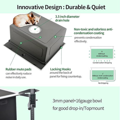 Kitchen Sink, 21 x 20 x 10 Drop in Kitchen Sink 16 Gauge Stainless Steel Kitchen Sinks Single Bowl Workstation Sink with Cutting Board