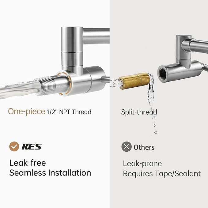 KES Kitchen Pot Filler Folding Faucet Brass Double Joint Swing Arm Sink Faucet Articulating Wall Mount Two Handle Brushed Nickel, KN926LFF18-BN
