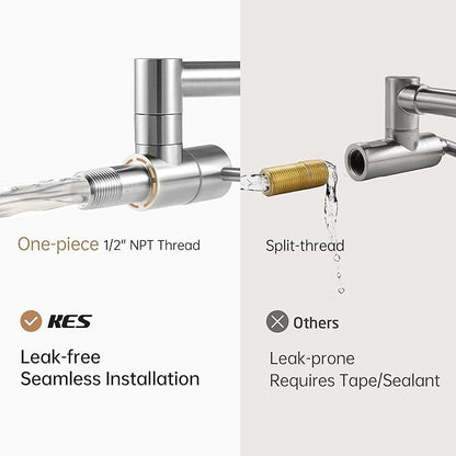 KES Kitchen Pot Filler Folding Faucet Brass Double Joint Swing Arm Sink Faucet Articulating Wall Mount Two Handle Brushed Nickel, KN926LFF18-BN