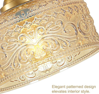 Daunton Small Semi Flush Mount Ceiling Light Fixture, Vintage Gold Close to Ceiling Lighting with Amber Etched Glass Shade for Hallway, Kitchen, Entryway (Retro Design, Easy Install)