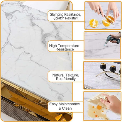 Modern Dining Table for 6-8, 68 Inch White Marble Kitchen Dining Room Table with Gold Mirrored U-Shape Base, Luxurious Rectangular Faux Marble Dinner Table for Dining Room,Living Room