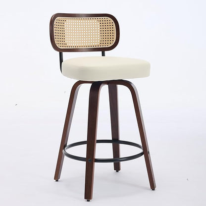 Modern Dining Chair Mid-Century Swivel Counter Height Bar Stools with Upholstered Seat, Sturdy Stable Walnut Craftsmanship for Kitchen Island Dining Room Furniture,Beige-PU-setof2