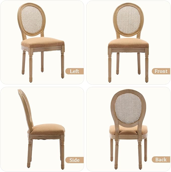 Linen Wooden Dining Chair Set of 2, Upholstered Farmhouse Dining Chair with Solid Wood Frame, Kitchen & Dining Room Chairs for Living Room, Restaurant, Bedroom (Tan-Rattan, Set of 2)