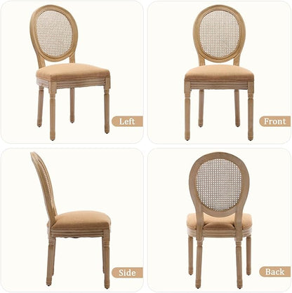 Linen Wooden Dining Chair Set of 2, Upholstered Farmhouse Dining Chair with Solid Wood Frame, Kitchen & Dining Room Chairs for Living Room, Restaurant, Bedroom (Tan-Rattan, Set of 2)