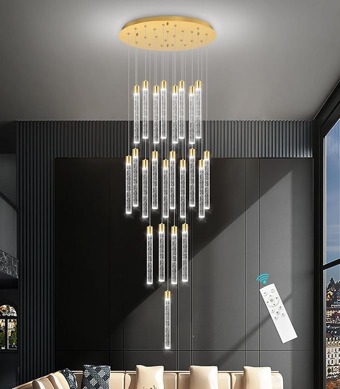 23-Light Long Large Modern Led Crystal Chandeliers Modern Spiral Chandeliers High Ceilings Chandelier for Staircase Foyer Gold